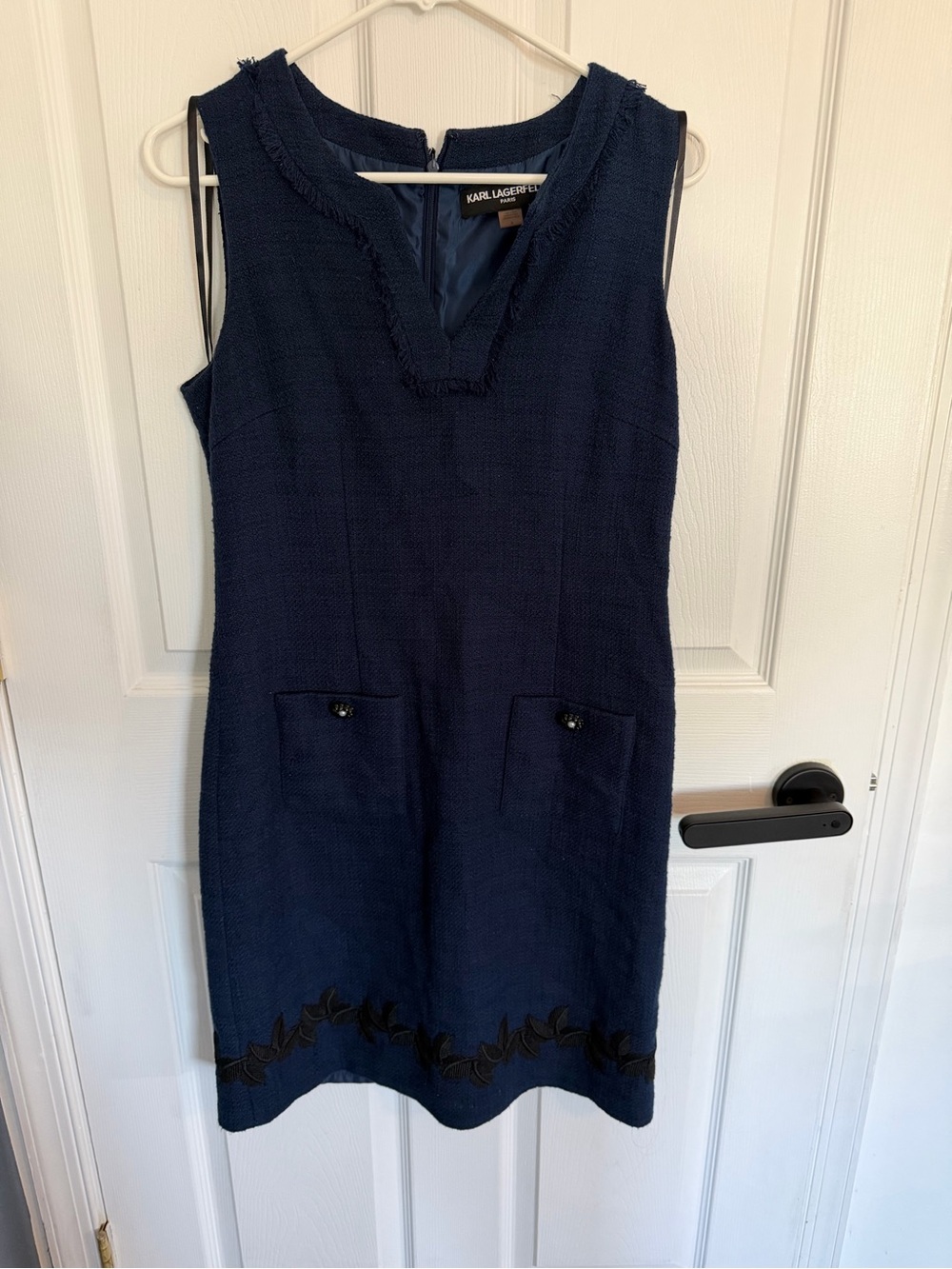 Karl Lagerfeld Navy Textured Sleeveless Tweed Dress